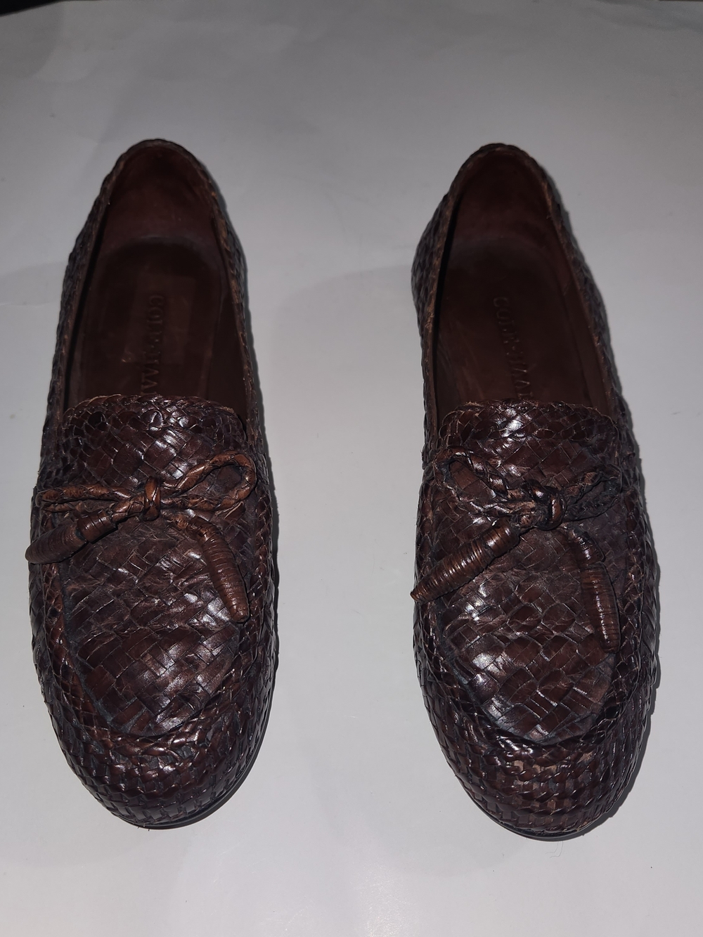 Cole Haan Woven Leather Bow Loafers - Dark Brown